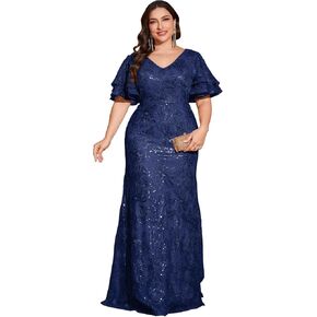 Women's Plus Size Sequin Evening Gown Formal Dress Flutter Sleeve Wedding Guest Dress in Kuwait