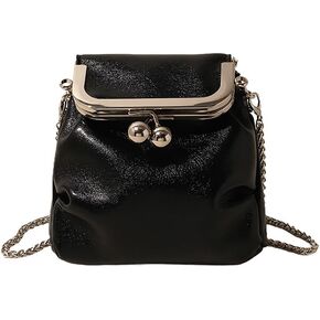 Women’s Kiss Lock Shoulder Bag, Leather Bucket Shaped Holder Pocket Crossbody Bag, Mini Lightweight Cell Phone Satchel Pouch in Kuwait