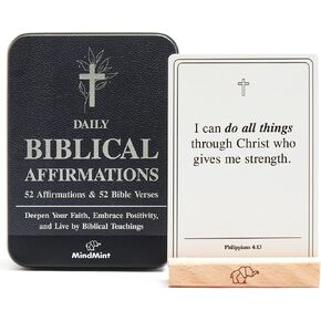 Scripture Cards with Bible Verses - 50 Daily Biblical Affirmation & Spiritual Prayer Cards - Religious & Christian Faith-Based Gifts for Women - Comes with Metal Box & Wooden Stand in Saudi Arabia