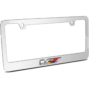 iPick Image for Cadillac V Logo in 3D on Mirror Chrome Metal License Plate Frame - Official Licensed in Kuwait