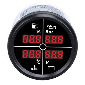 52mm 4 in 1 Multifunctional Gauge Digital Display Fuel Level Oil Pressure Water Temperature Meter Voltmeter with Backlight for Boat RV (81000330 Black Bezel Black Dial) in Kuwait