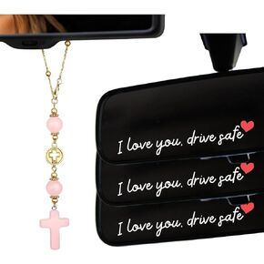 4pcs Cross for Car Set, Rear View Mirror Accessories, Car Mirror Hanging Accessories,with 3Pcs I Love You Drive Safe Mirror Sticker Handmade Boho Crystal Decoration for Women, Car Charm in Kuwait