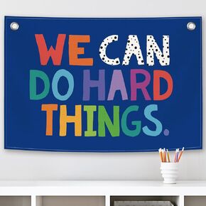 We Can Do Hard Things Kids Banner Canvas, Classroom Blue Toddler Room Decor, Inspirational Hanging Flag Sign, Nursery Wall Tapestry Art for Playroom School Counseling Office Boy Decor 20x30in in Kuwait