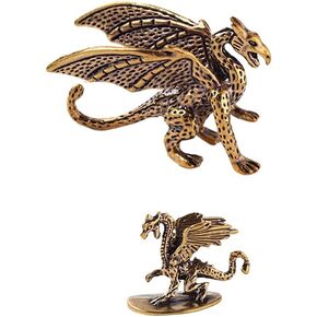 2Pcs Little Dragon Winged Dragon Brass Ornaments and Majestic Copper Dragon with Wings Figurine Bronze Micro Carved Tea Pet Ornaments in Kuwait