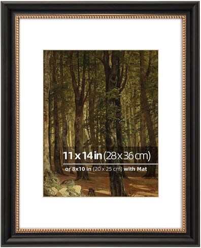 8x10 in Black Wooden Decorative Picture Frame, Ornate Gold Beaded Inner, Matted for 5x7 Photo, Tabletop or Wall Mount Display, Real Glass in Saudi Arabia