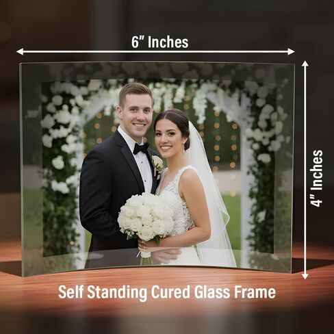 Ice Prints Frameless Curved Glass Photo Prints Tabletop Personalized Crystal Photo Glass Picture Order Photo Prints Glass Pictures From Photos Our Personalized Gifts are Self Standing, 6" x 4", Bridal Shower in Saudi Arabia