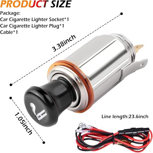Car Cigarette Lighter Socket with Cigarette Lighter Heater,12V Cigarettes Lighters for Car with Built-In 10A Fuse & 24" Cable,Universal Cigarettes Lighters Cars Accessories in Kuwait