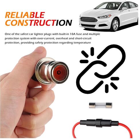 Car Cigarette Lighter Socket with Cigarette Lighter Heater,12V Cigarettes Lighters for Car with Built-In 10A Fuse & 24" Cable,Universal Cigarettes Lighters Cars Accessories in Kuwait