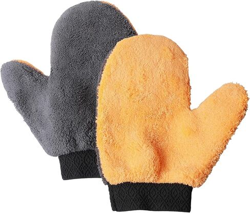 2PCS Car Wash Mitt,Coral Fleece Wash Mitts for Automotive Washing,Car Accessories No Scratch Microfiber Dusting Mitts with Thumb Washable Reusable,Suitable for Auto Washing and Detailing in Kuwait
