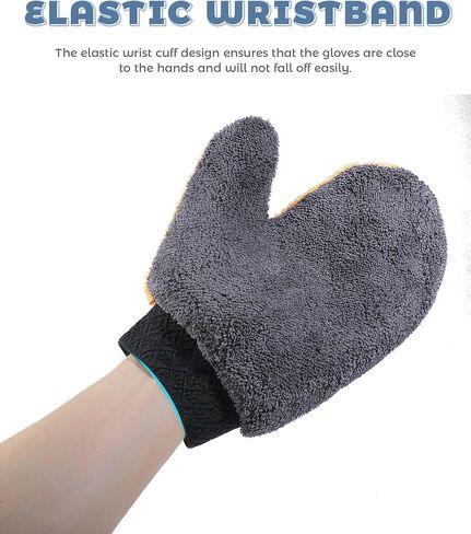 2PCS Car Wash Mitt,Coral Fleece Wash Mitts for Automotive Washing,Car Accessories No Scratch Microfiber Dusting Mitts with Thumb Washable Reusable,Suitable for Auto Washing and Detailing in Kuwait