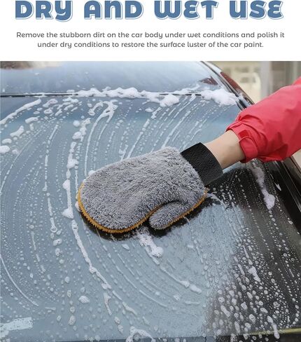 2PCS Car Wash Mitt,Coral Fleece Wash Mitts for Automotive Washing,Car Accessories No Scratch Microfiber Dusting Mitts with Thumb Washable Reusable,Suitable for Auto Washing and Detailing in Kuwait