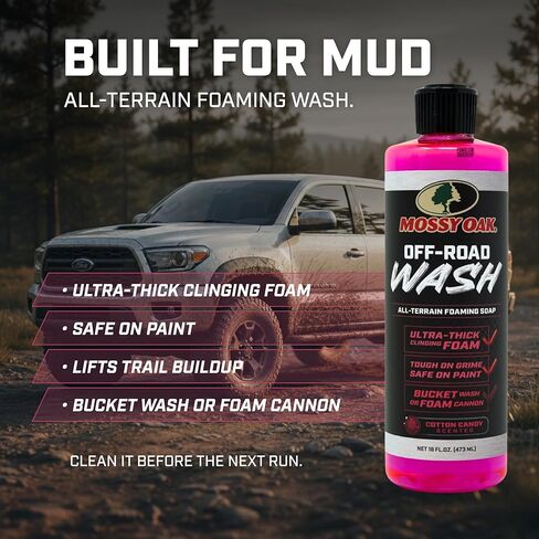 CLENZOIL Mossy Oak Off-Road Wash, Heavy Duty High-Foam Concentrated Car Soap for Trucks SUVs Cars Jeeps UTVs ATVs, Removes Mud Dirt Road Grime Bugs & Pollen, Safe on All Surfaces, Made in USA, 16 oz in Kuwait