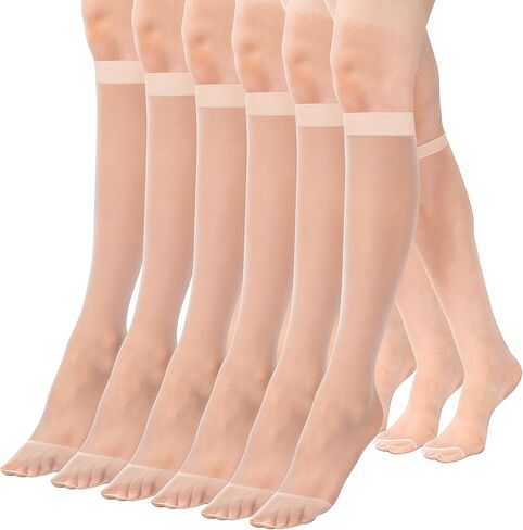 6 Pairs Knee High Stockings for Women, 15 Denier Sheer Nylon Socks with Reinforced Toe One Size in Saudi Arabia