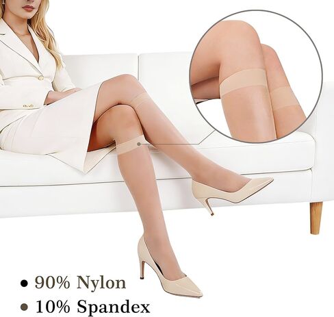 6 Pairs Knee High Stockings for Women, 15 Denier Sheer Nylon Socks with Reinforced Toe One Size in Saudi Arabia