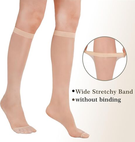 6 Pairs Knee High Stockings for Women, 15 Denier Sheer Nylon Socks with Reinforced Toe One Size in Saudi Arabia