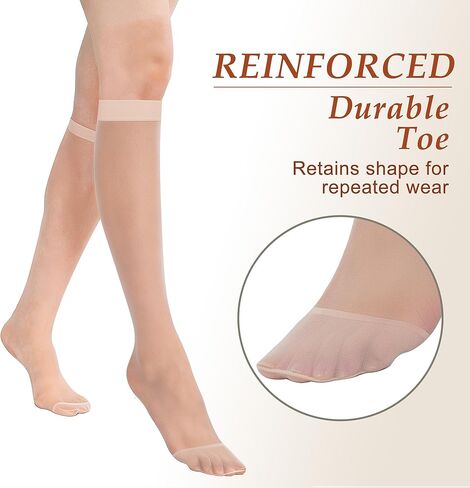 6 Pairs Knee High Stockings for Women, 15 Denier Sheer Nylon Socks with Reinforced Toe One Size in Saudi Arabia