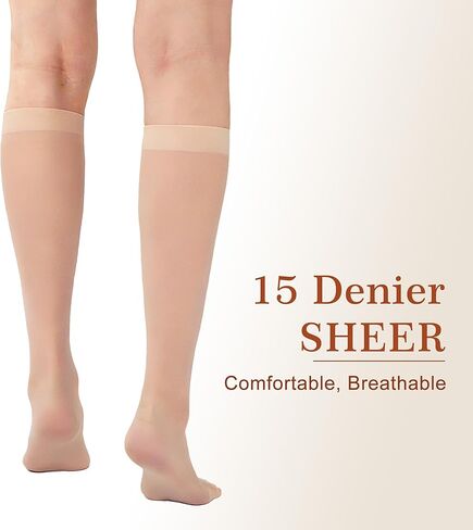 6 Pairs Knee High Stockings for Women, 15 Denier Sheer Nylon Socks with Reinforced Toe One Size in Saudi Arabia