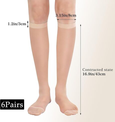 6 Pairs Knee High Stockings for Women, 15 Denier Sheer Nylon Socks with Reinforced Toe One Size in Saudi Arabia