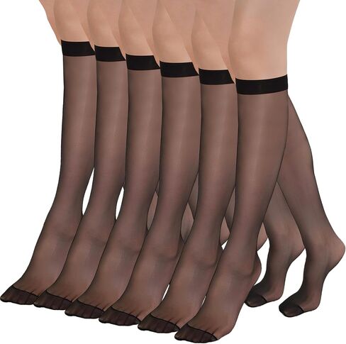 6 أزواج من الجوارب حتى الركبة للنساء، 15 جوارب من النايلون الشفاف مع مقدمة معززة مقاس واحد in Kuwait