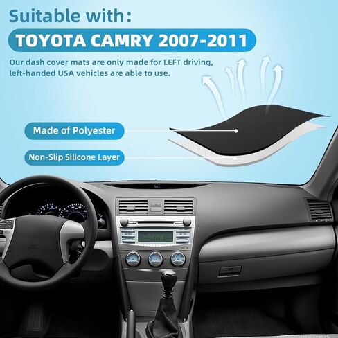 حصيرة غطاء لوحة القيادة لسيارة Toyota Camry 2007 2008 2009 2010 2011 بوليستر مخصص مناسب لملحقات Toyota Camry غطاء لوحة القيادة (Camry 2007-2011، أسود) in Kuwait