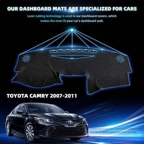 حصيرة غطاء لوحة القيادة لسيارة Toyota Camry 2007 2008 2009 2010 2011 بوليستر مخصص مناسب لملحقات Toyota Camry غطاء لوحة القيادة (Camry 2007-2011، أسود) in Kuwait