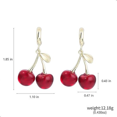 Charming Red Crystal Cherry Fruit Earrings for Women Vintage, Lovely Statement Cherries Gold Leaf Drop Dangly Earring Y2K Aesthetic Party Jewelry Gift in Saudi Arabia