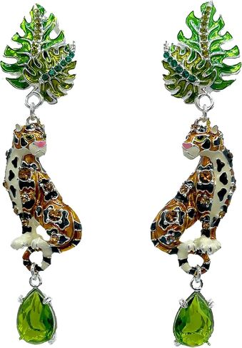 أقراط Ritzy Couture DeLuxe Wild Leopard Jungle Post المتدلية والمتدليّة - النحاس المطلي بالفضة الجميلة in Saudi Arabia