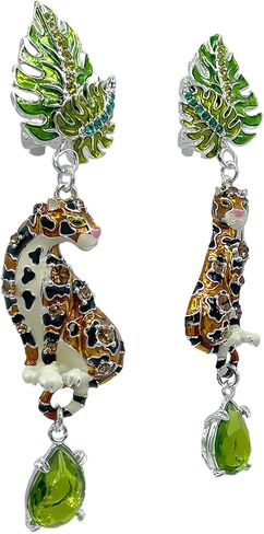 أقراط Ritzy Couture DeLuxe Wild Leopard Jungle Post المتدلية والمتدليّة - النحاس المطلي بالفضة الجميلة in Saudi Arabia