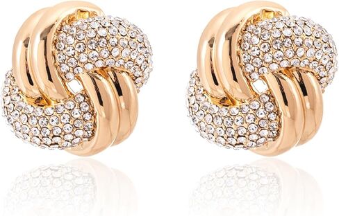 أقراط ذهبية مكتنزة، مسمار بعقدة كبيرة مع أحجار الراين الكريستالية، هدية مجوهرات عصرية للنساء in Kuwait