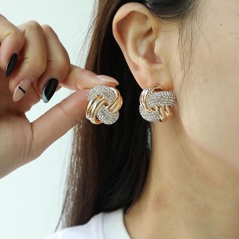 أقراط ذهبية مكتنزة، مسمار بعقدة كبيرة مع أحجار الراين الكريستالية، هدية مجوهرات عصرية للنساء in Kuwait