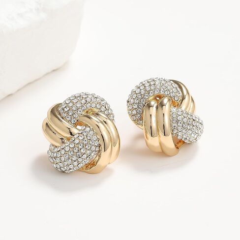 أقراط ذهبية مكتنزة، مسمار بعقدة كبيرة مع أحجار الراين الكريستالية، هدية مجوهرات عصرية للنساء in Kuwait