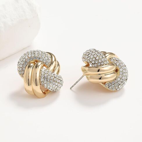 أقراط ذهبية مكتنزة، مسمار بعقدة كبيرة مع أحجار الراين الكريستالية، هدية مجوهرات عصرية للنساء in Kuwait