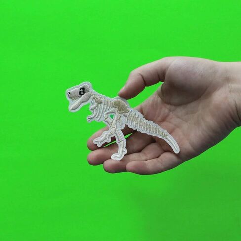T-Rex White Skeleton Fossil Embroidered Iron on Patch in Saudi Arabia