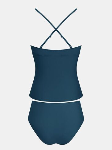 CUPSHE Women's Tankini Sets Two Piece Swimsuit Mid Rise Bathing Suit V Neck Ruched Mesh Swimwear in Saudi Arabia