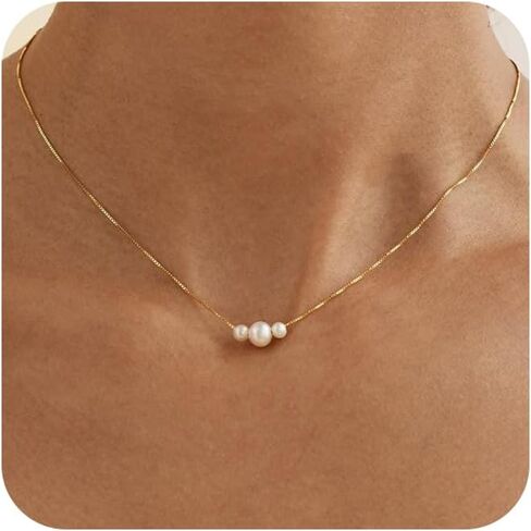 Pearl Necklaces for Women Trendy 14k Gold Plated Dainty Necklace Minimalist Pearl Cute Pendant Necklace Women's Jewelry Wedding Birthday Gifts for Best Friend in Saudi Arabia