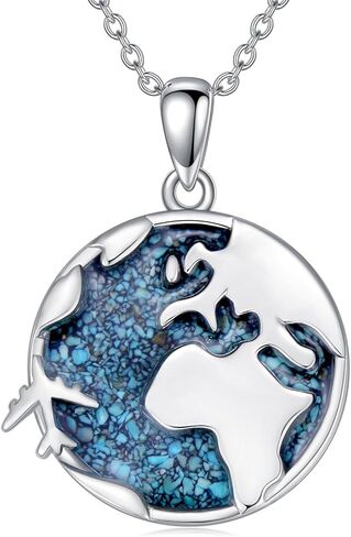 Earth Necklace for Women 925 Sterling Silver Earth Airplane Necklace Birthday Christmas Jewelry Gifts for Women in Saudi Arabia