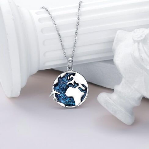 Earth Necklace for Women 925 Sterling Silver Earth Airplane Necklace Birthday Christmas Jewelry Gifts for Women in Saudi Arabia