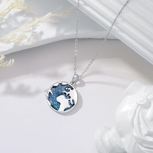 Earth Necklace for Women 925 Sterling Silver Earth Airplane Necklace Birthday Christmas Jewelry Gifts for Women in Saudi Arabia