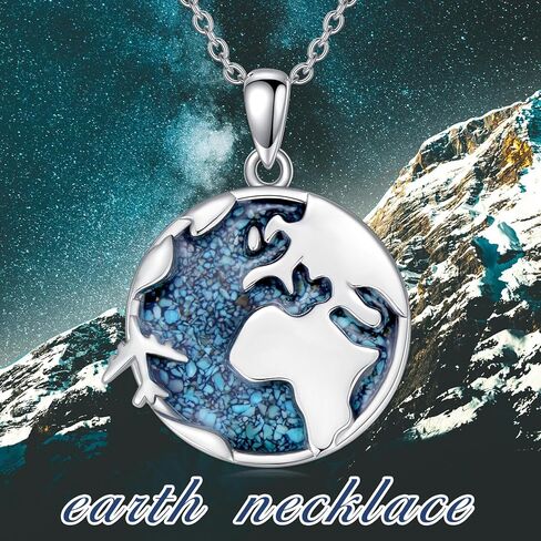 Earth Necklace for Women 925 Sterling Silver Earth Airplane Necklace Birthday Christmas Jewelry Gifts for Women in Saudi Arabia
