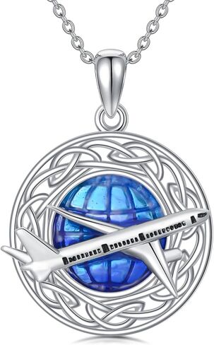 Earth Necklace for Women 925 Sterling Silver Earth Airplane Necklace Birthday Christmas Jewelry Gifts for Women in Saudi Arabia