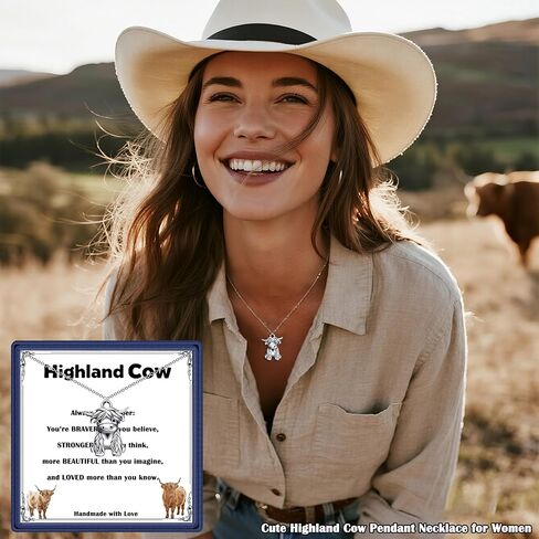 قلادة بقرة المرتفعات اللطيفة للنساء، هدية لمحبي بقرة المرتفعات، هدية مجوهرات ملهمة لعيد الميلاد وعيد الأم in Kuwait