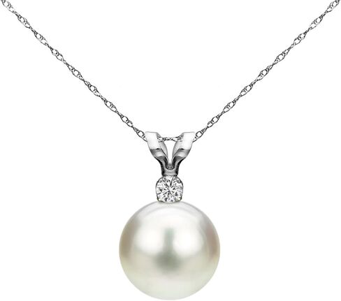 White Saltwater Cultured Japanese Akoya Pearl Necklace 14K Gold and Diamond Pendant Jewelry (Choose Your Gold Type and Diamond Weight) in Saudi Arabia
