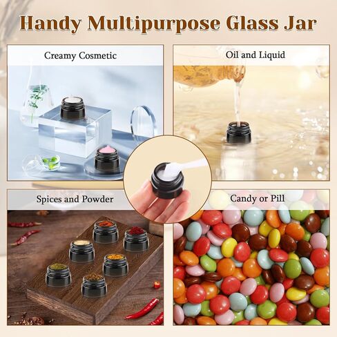 24 Pack 5g Amber Glass Cream Jars Round Cosmetic Vials Pot Refillable Makeup Bottle Containers with Lids&Inner Liners for Lotion Cream Ointments Lip Balm Eyeshadow Slime in Saudi Arabia