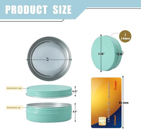 علب 2 أونصة مع أغطية للمرهم 48 علبة علب مرهم 2 أونصة حاوية علب دائرية لمستحضرات التجميل برطمانات شموع مثالية علب صفيح من الألومنيوم مع أغطية لولبية للمسحوق والتوابل والمراهم والشموع (أخضر نعناعي) in Kuwait