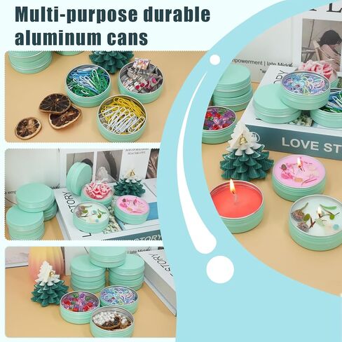 علب 2 أونصة مع أغطية للمرهم 48 علبة علب مرهم 2 أونصة حاوية علب دائرية لمستحضرات التجميل برطمانات شموع مثالية علب صفيح من الألومنيوم مع أغطية لولبية للمسحوق والتوابل والمراهم والشموع (أخضر نعناعي) in Kuwait