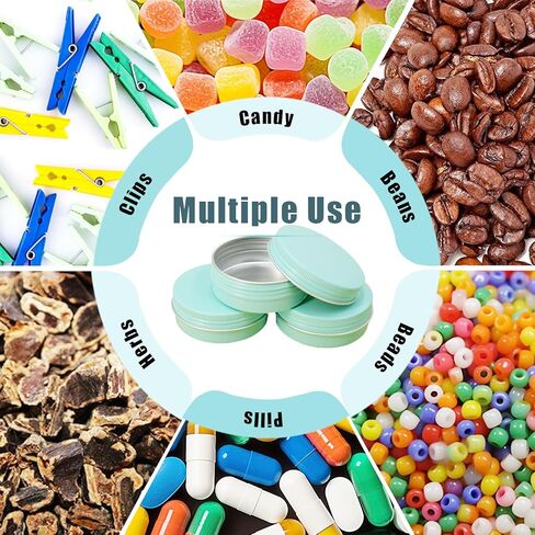 علب 2 أونصة مع أغطية للمرهم 48 علبة علب مرهم 2 أونصة حاوية علب دائرية لمستحضرات التجميل برطمانات شموع مثالية علب صفيح من الألومنيوم مع أغطية لولبية للمسحوق والتوابل والمراهم والشموع (أخضر نعناعي) in Kuwait