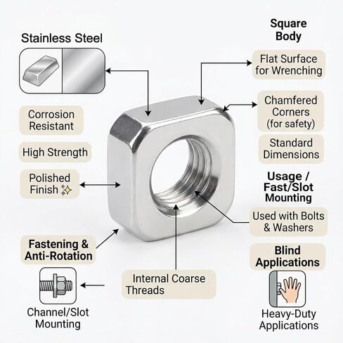M4 Square Nuts, Machine Screw Nuts, 304 Stainless Steel, Metric, 120Pcs in Kuwait