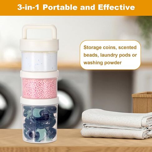 Portable Laundry Detergent Dispenser with Handle, Stackable Laundry Storage Containers for Apartments and Dorms, Small Plastic Detergents Organizer for Scent Booster Pods Tablets Powder-3 Tier in Saudi Arabia