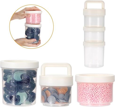 Portable Laundry Detergent Dispenser with Handle, Stackable Laundry Storage Containers for Apartments and Dorms, Small Plastic Detergents Organizer for Scent Booster Pods Tablets Powder-3 Tier in Saudi Arabia