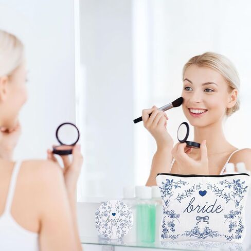 Bride Makeup Bag with Mirror, Bride To Be Gifts for Women Travel Toiletry Bag Make Up Bag Bridal Shower Gifts for Engagement Wedding in Kuwait